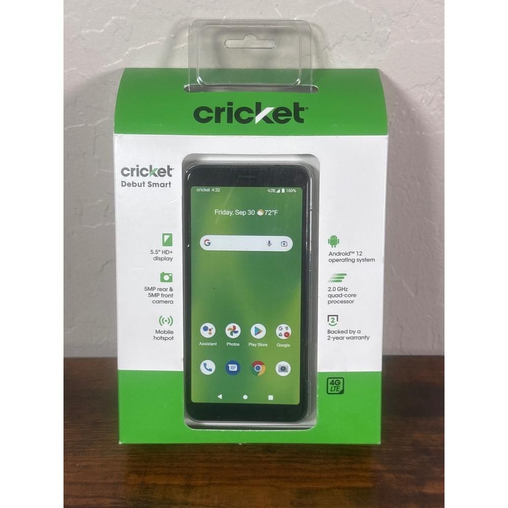 Cricket Debut Smart 32GB Green Frost Android 12 4G LTE Prepaid Smartphone NEW